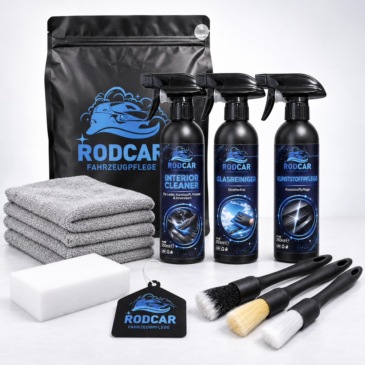 RODCAR Pflegeset mit drei Pflegeprodukten und Zubehör
